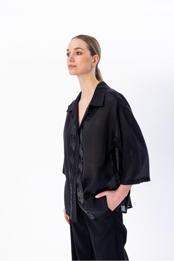 Payet Detaylı Gömlek Siyah Payet Detaylı Gömlek Siyah