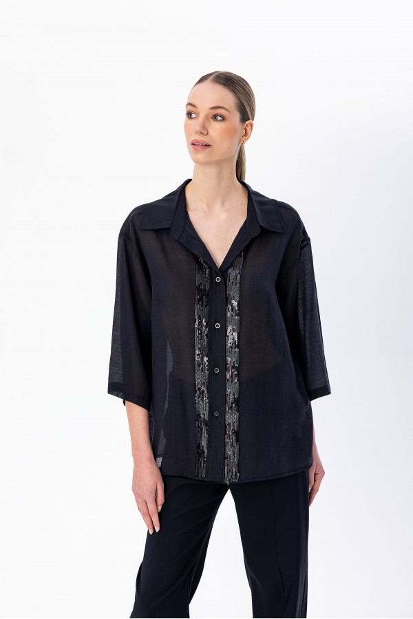 Payet Detaylı Gömlek Siyah Payet Detaylı Gömlek Siyah