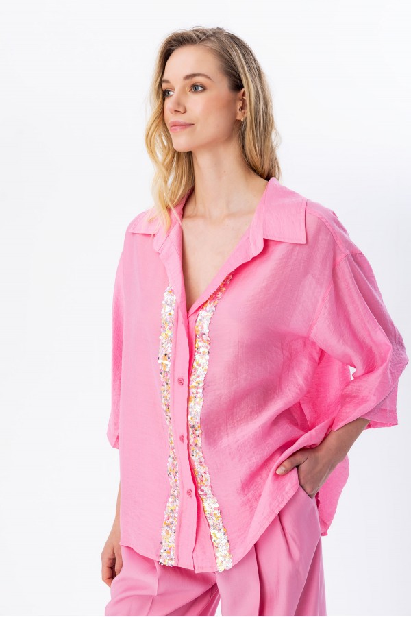 Payet Detaylı Gömlek Pembe