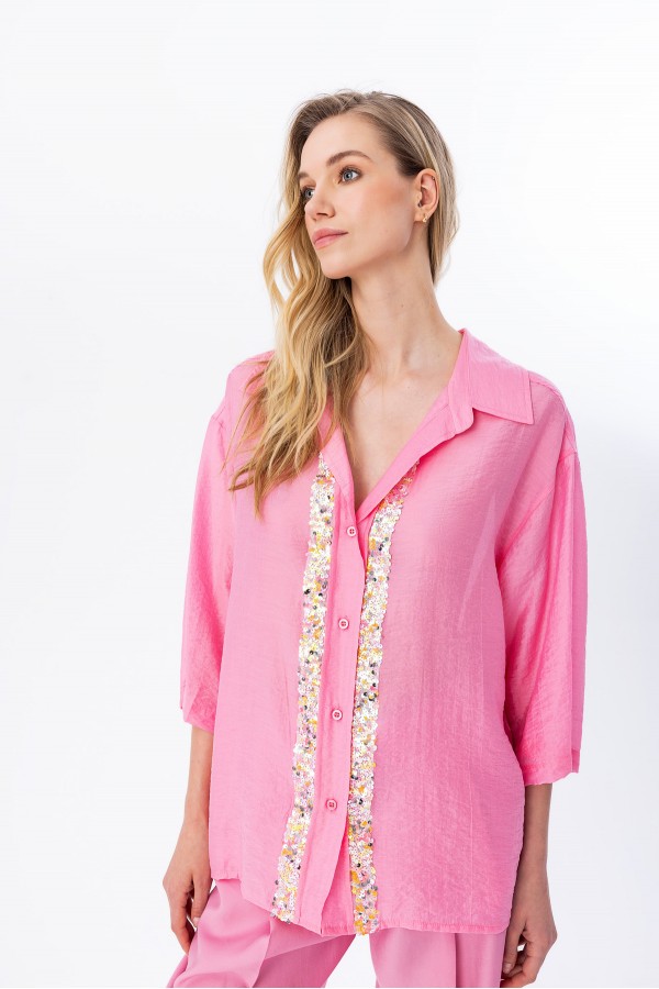 Payet Detaylı Gömlek Pembe