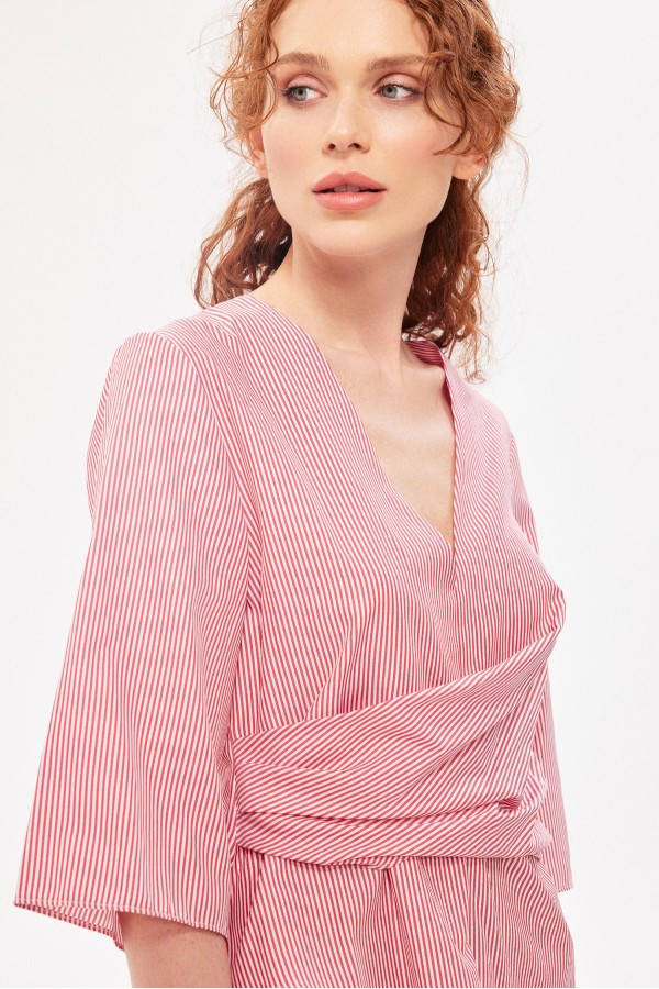 Truvakar Çizgili Bluz Kirmizi