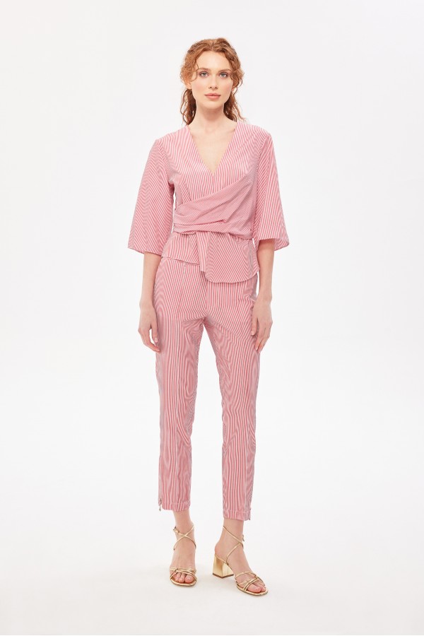 Truvakar Çizgili Bluz Kirmizi