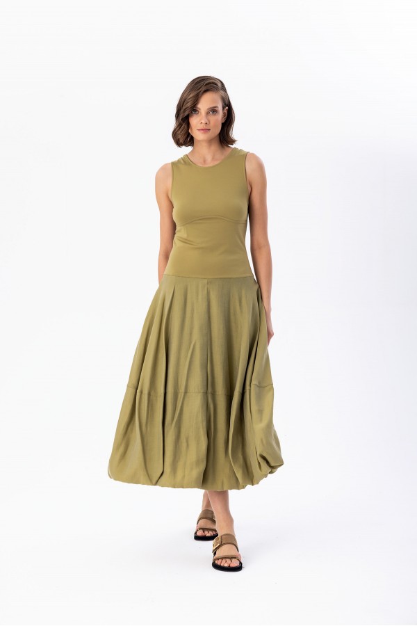 Askılı Balon Elbise Haki̇