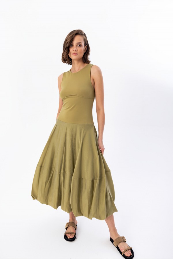 Askılı Balon Elbise Haki̇