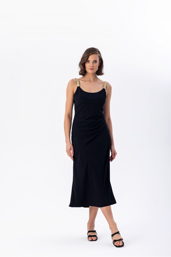 Askılı Midi Elbise Siyah