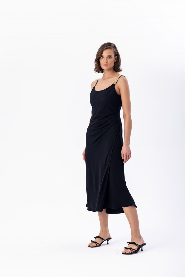 Askılı Midi Elbise Siyah