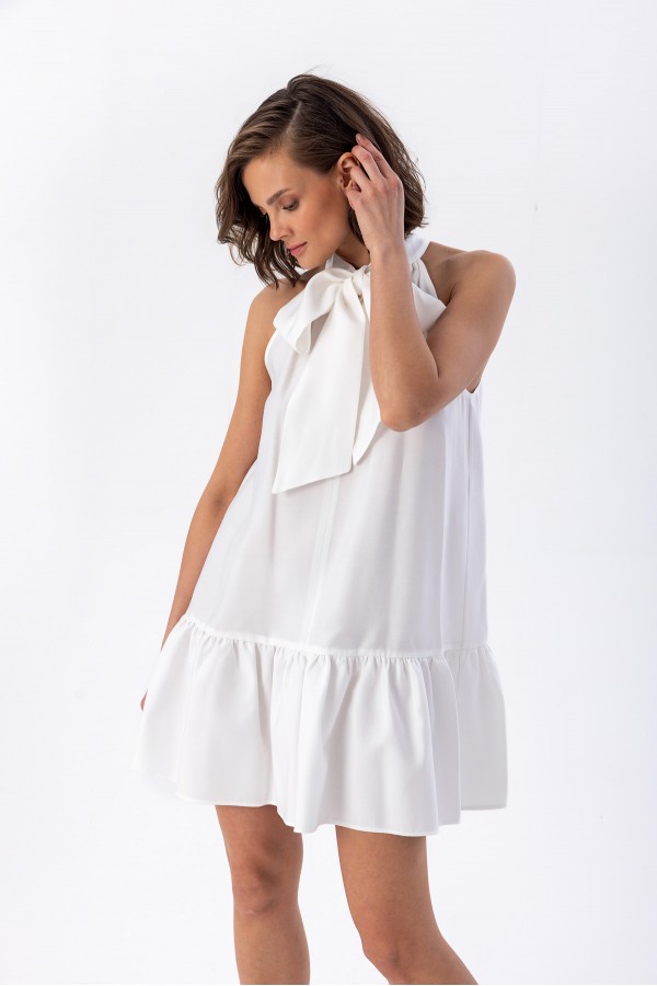 Önü Bağlamalı Mini Elbise Beyaz Önü Bağlamalı Mini Elbise Beyaz