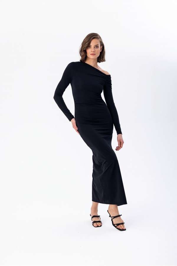 Asimetrik Örme Elbise Siyah Asimetrik Örme Elbise Siyah