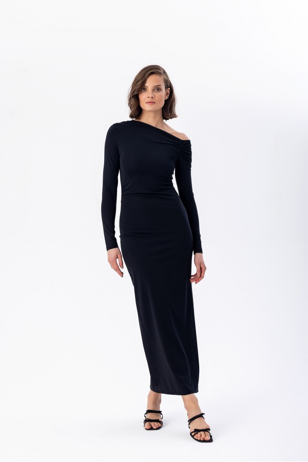 Asimetrik Örme Elbise Siyah Asimetrik Örme Elbise Siyah