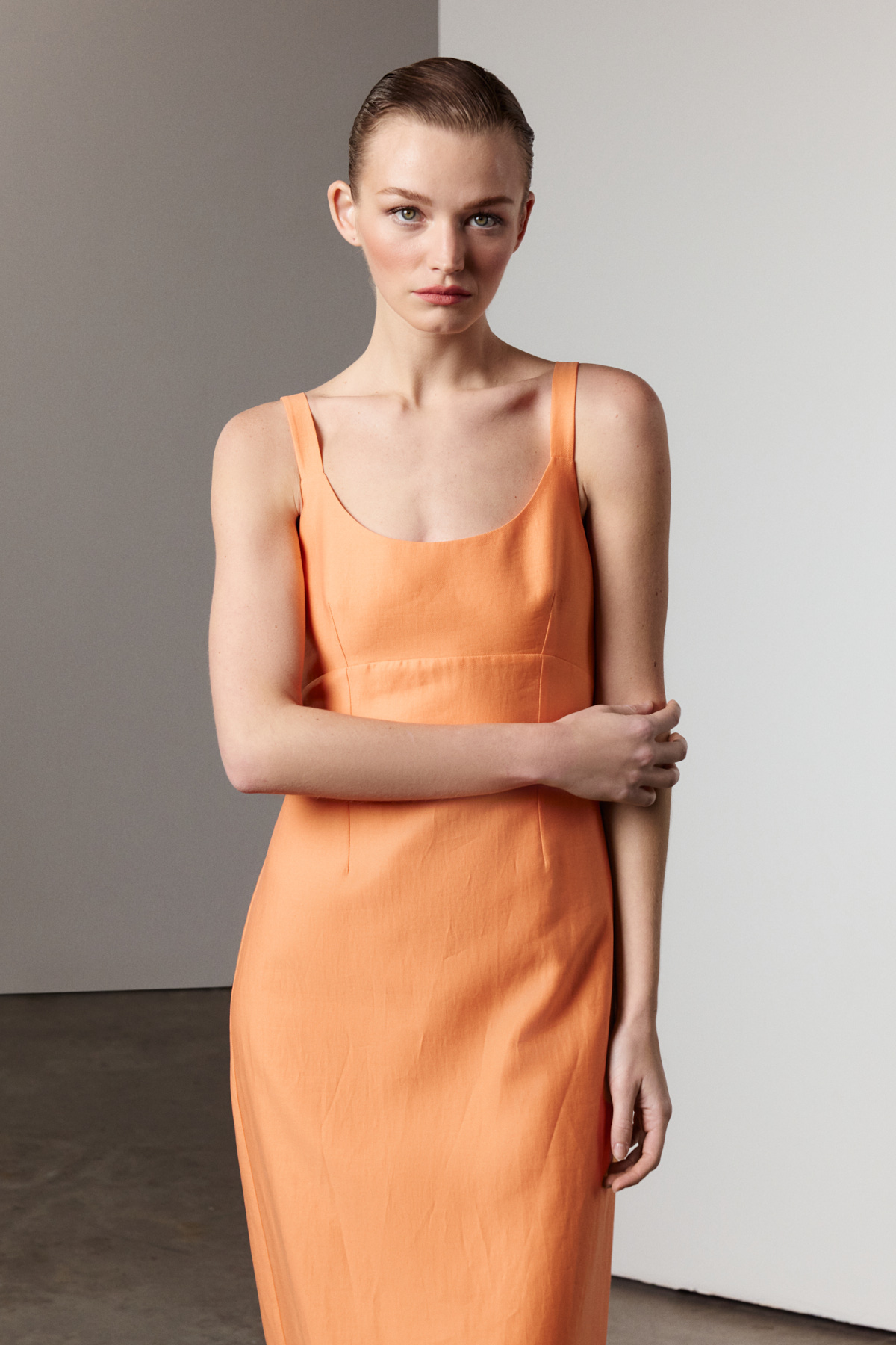 Askılı Midi Elbise Orange Askılı Midi Elbise Orange