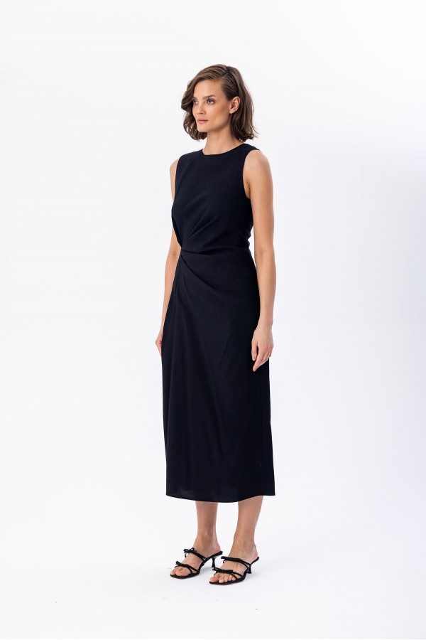 Yanı Büzgülü Kolsuz Elbise Siyah Yanı Büzgülü Kolsuz Elbise Siyah