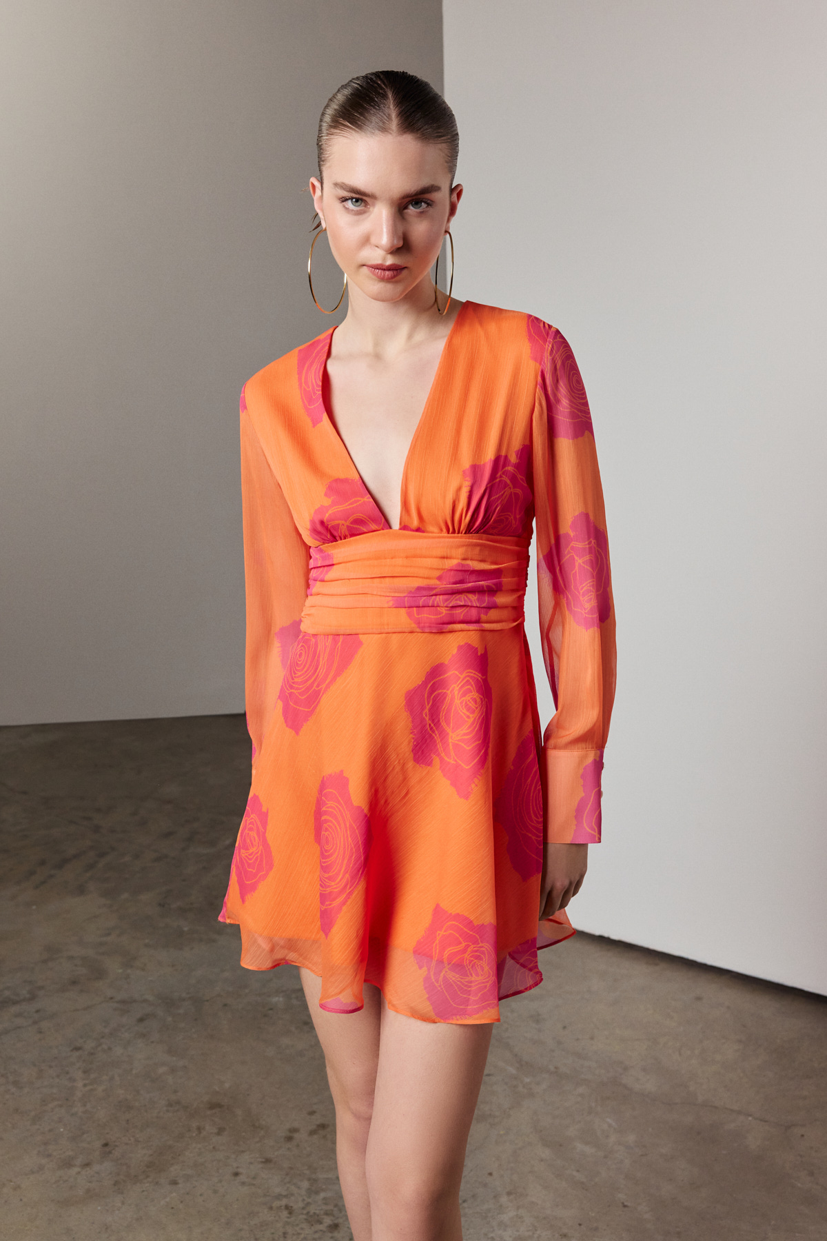 Desenli Mini Elbise Orange