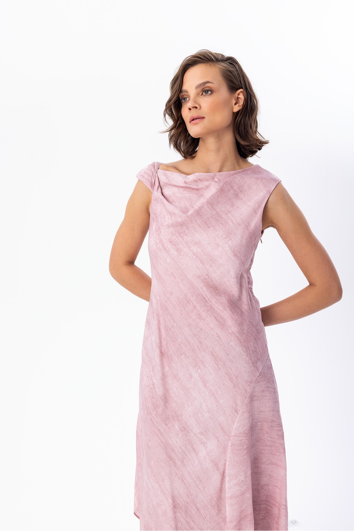 Asimetrik Midi Dress Pembe