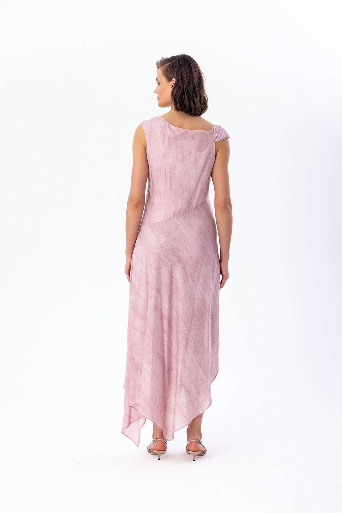 Asimetrik Midi Dress Pembe