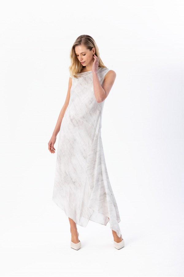 Asimetrik Midi Elbise Gri