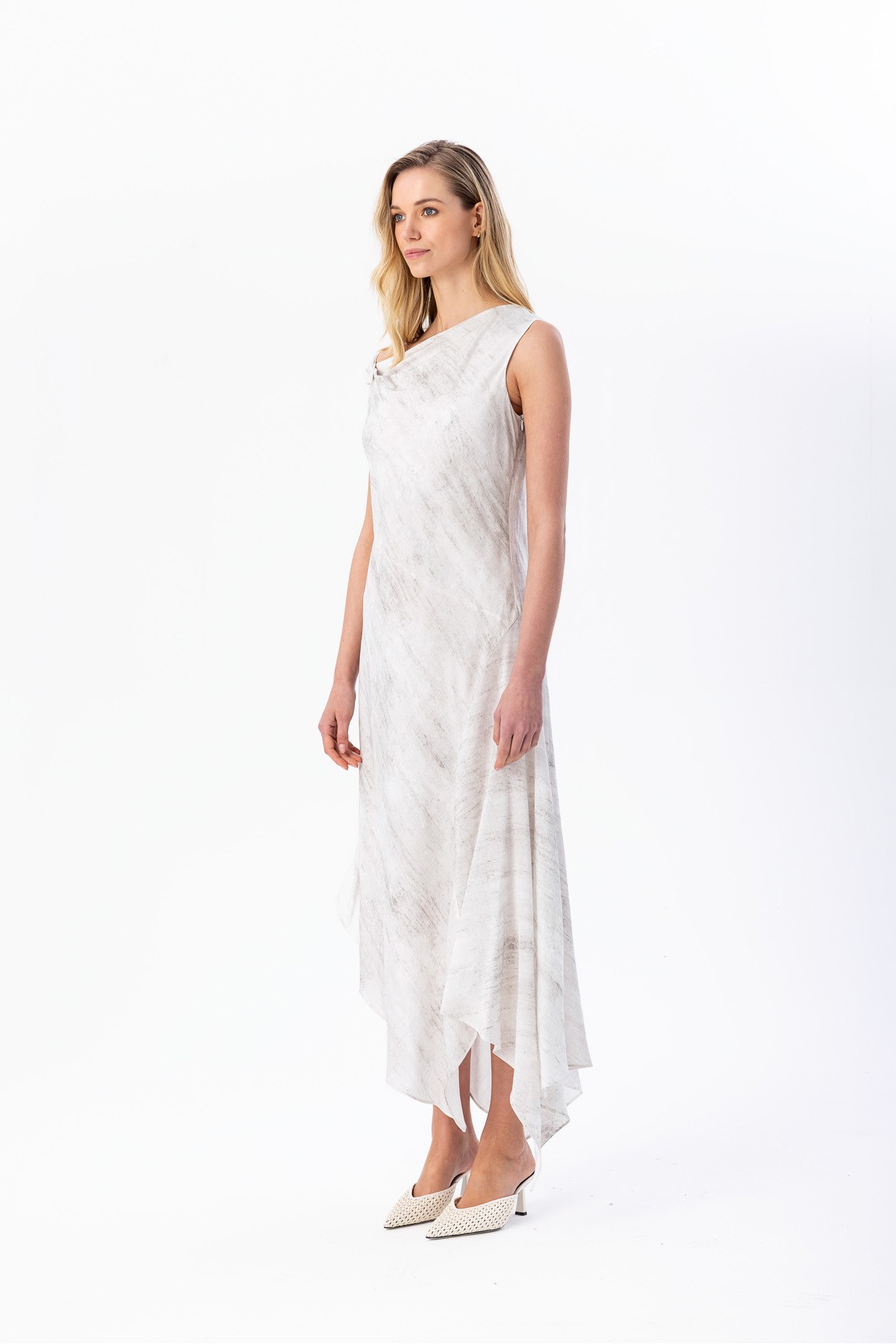 Asimetrik Midi Dress Gri