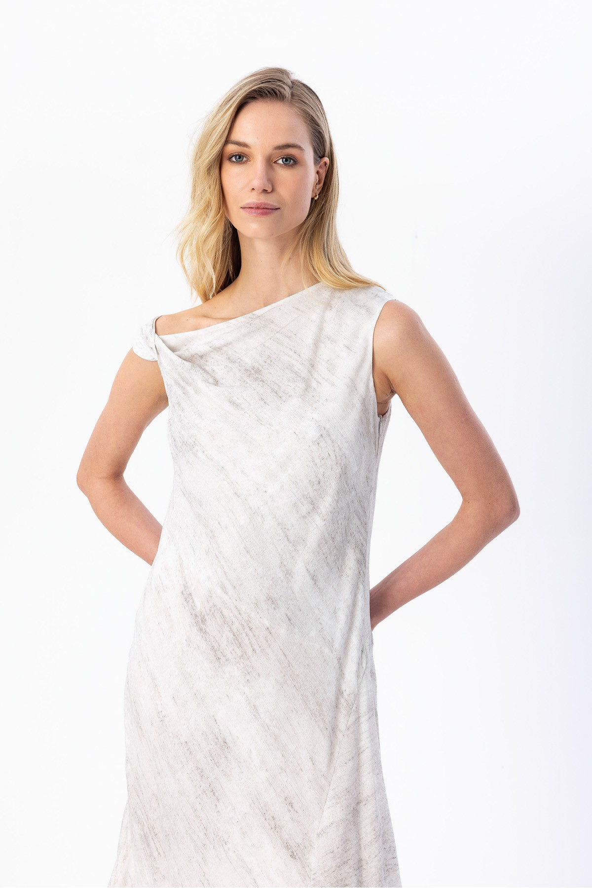 Asimetrik Midi Dress Gri