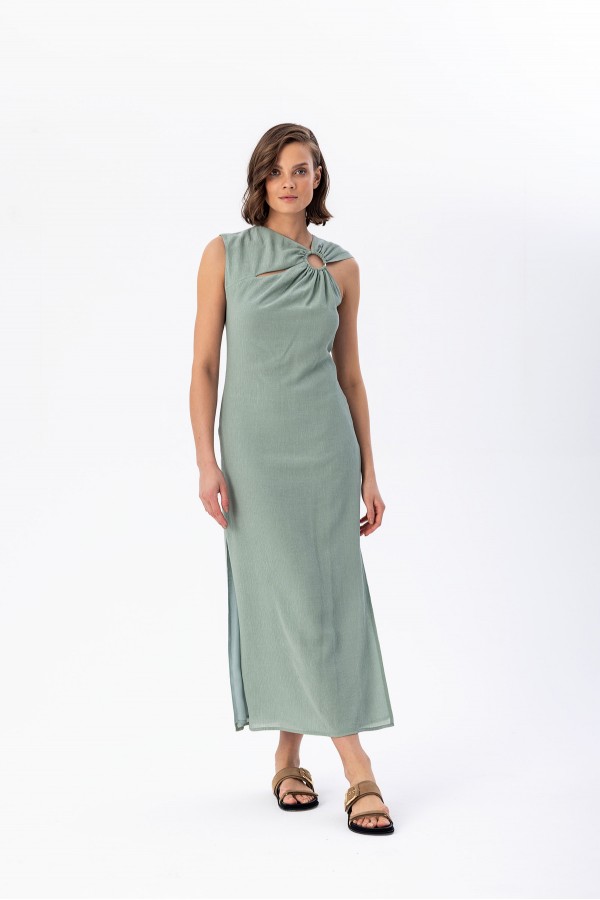 Metal Tokalı Büzgülü Elbise Mi̇nt