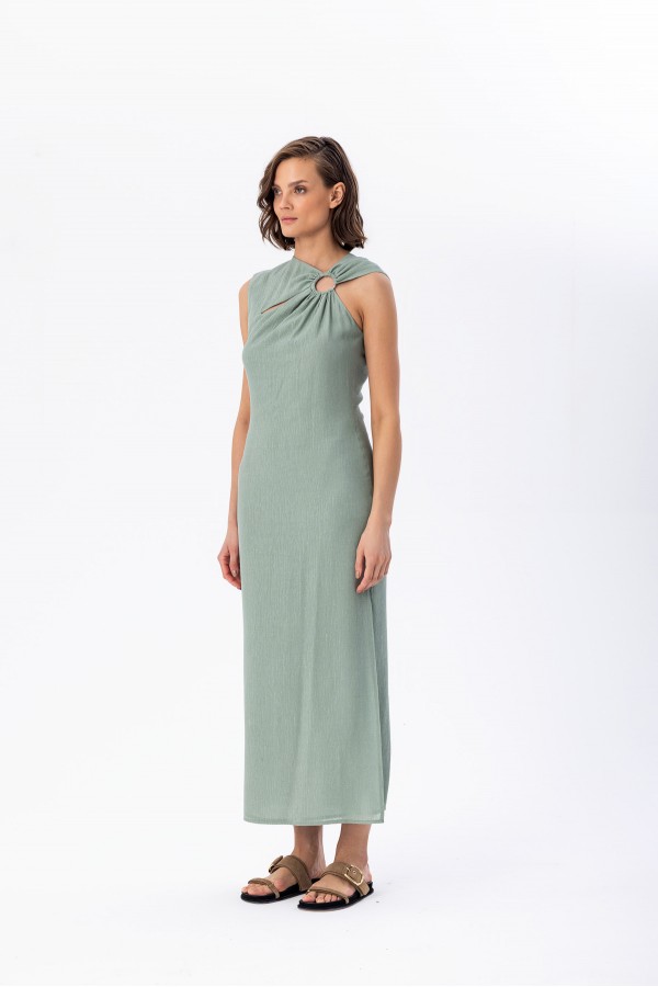 Metal Tokalı Büzgülü Elbise Mi̇nt