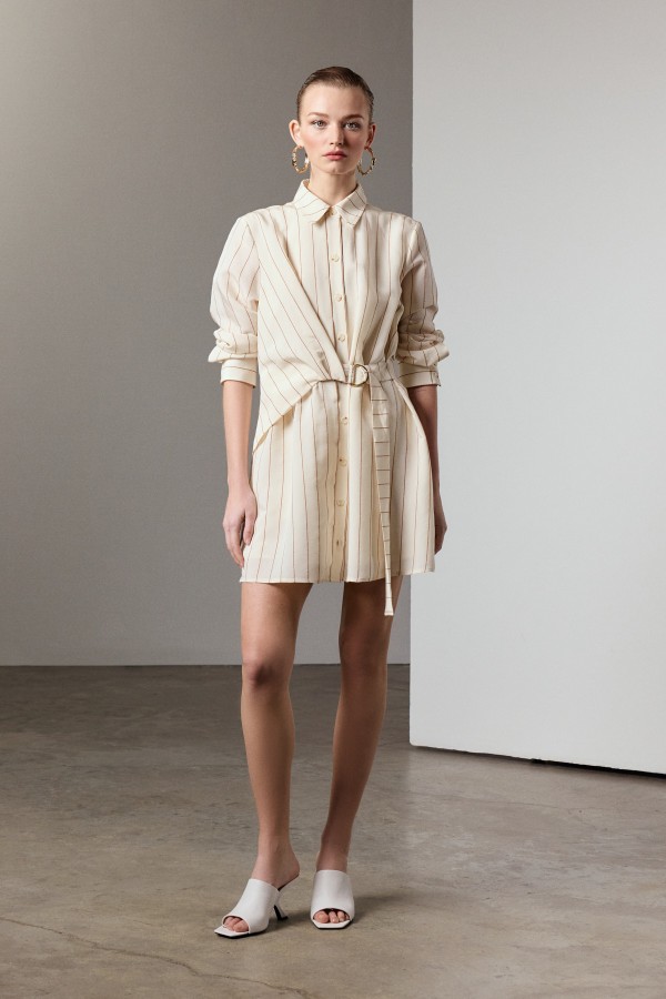 Çizgili Tunik Elbise Taba