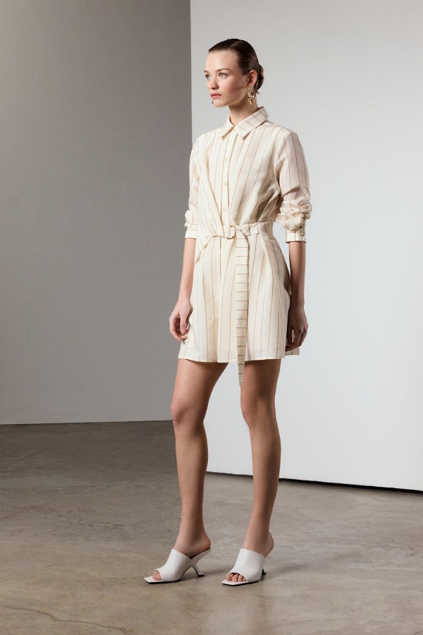 Çizgili Tunik Elbise Taba