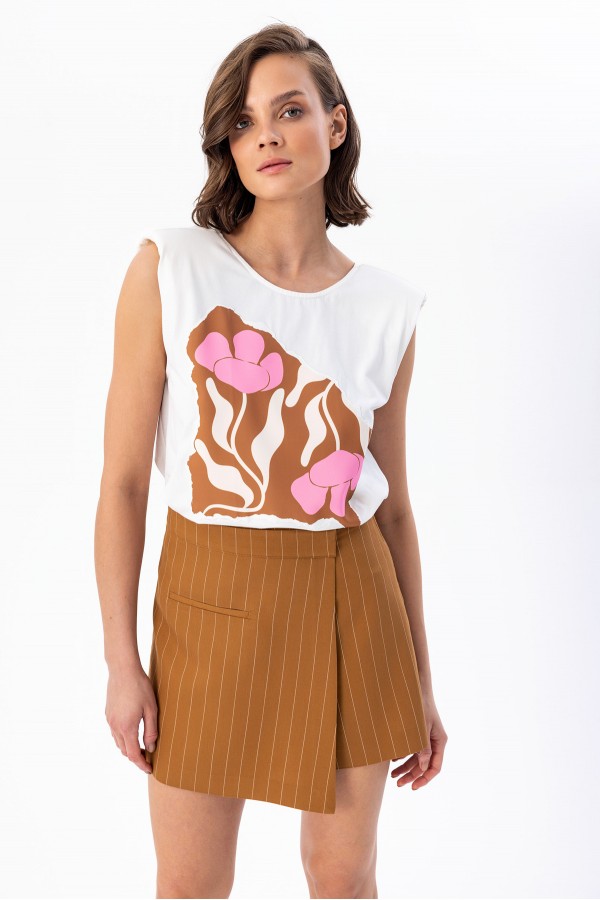 Vatkalı Örme T-Shirt Ekru