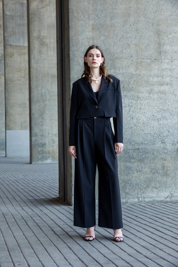 Çizgili Crop Ceket Siyah Çizgili Crop Ceket Siyah