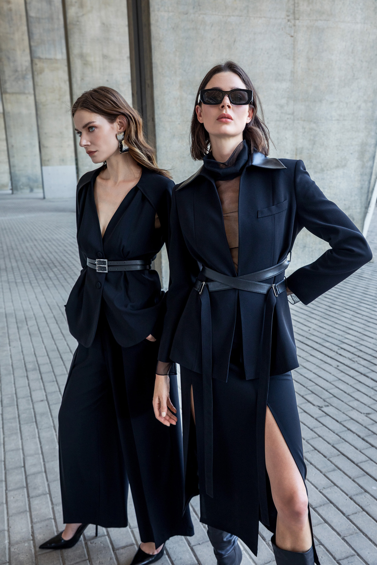 Deri Kuşaklı Bağlamalı Ceket Siyah