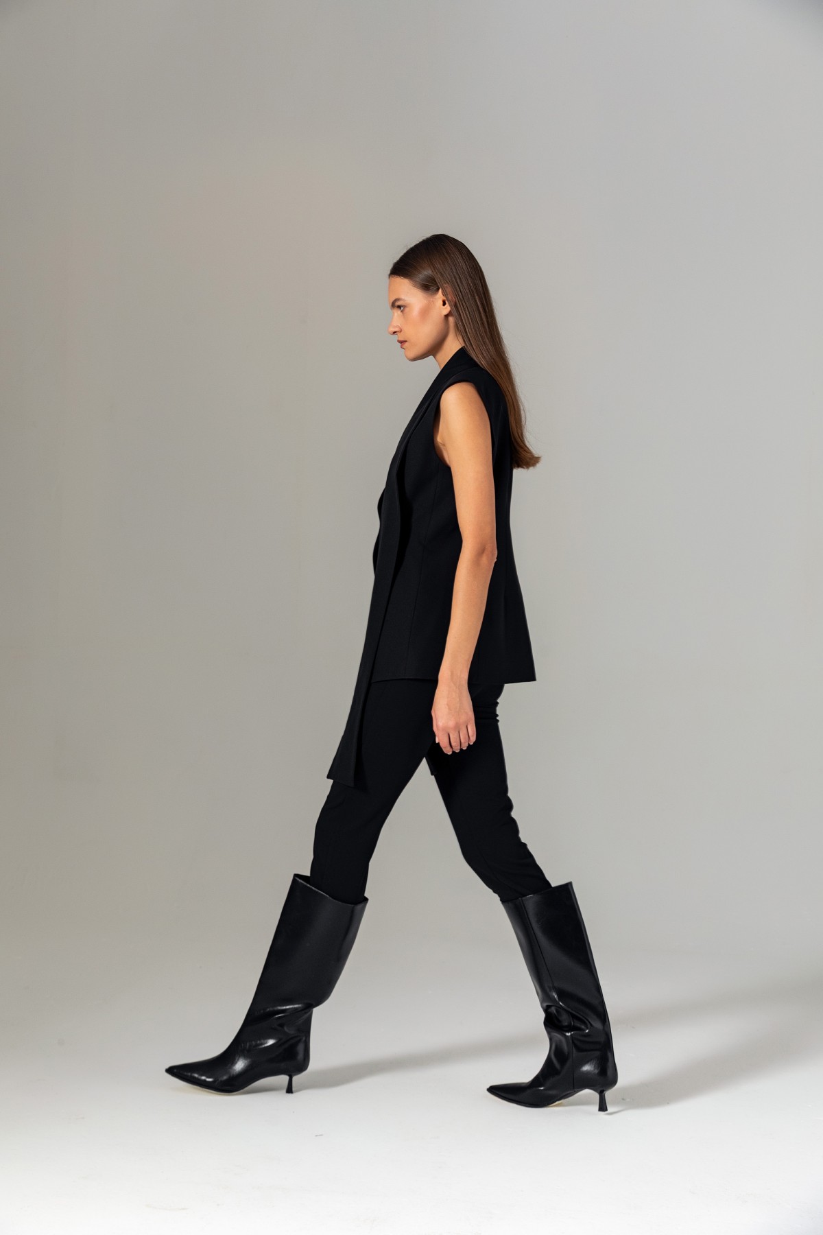 Şal Detaylı Yelek Siyah