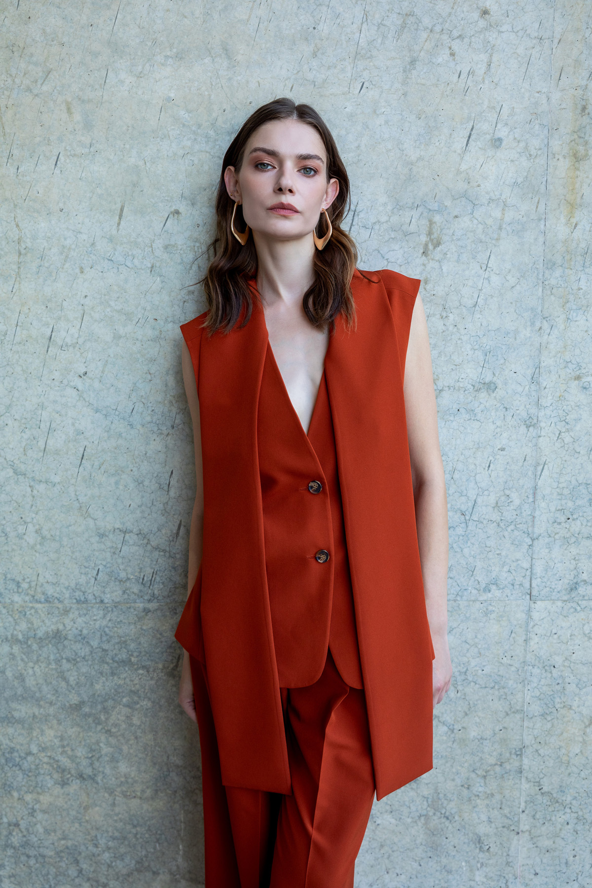 Şal Detaylı Yelek Ki̇remi̇t