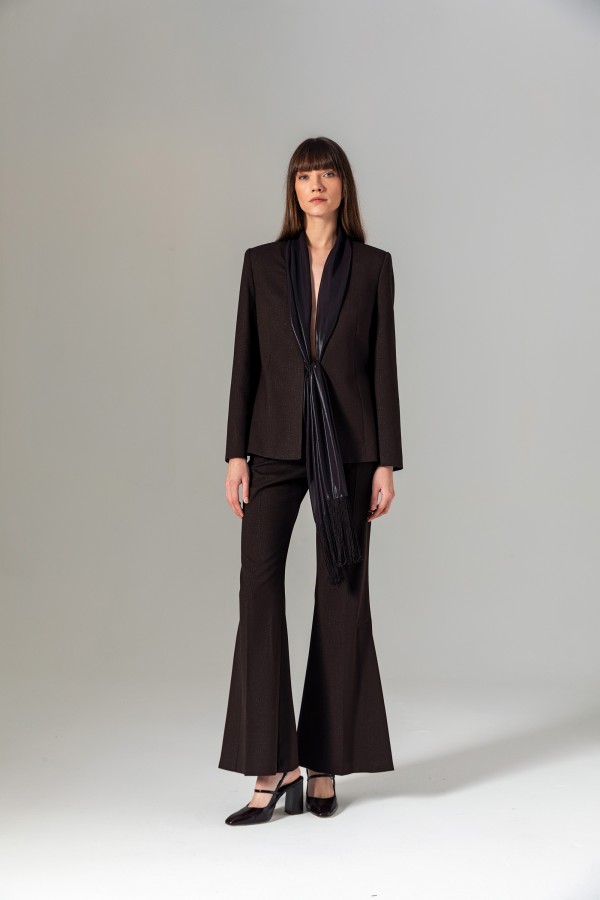 Şal Detaylı Püsküllü Ceket Kahve Şal Detaylı Püsküllü Ceket Kahve