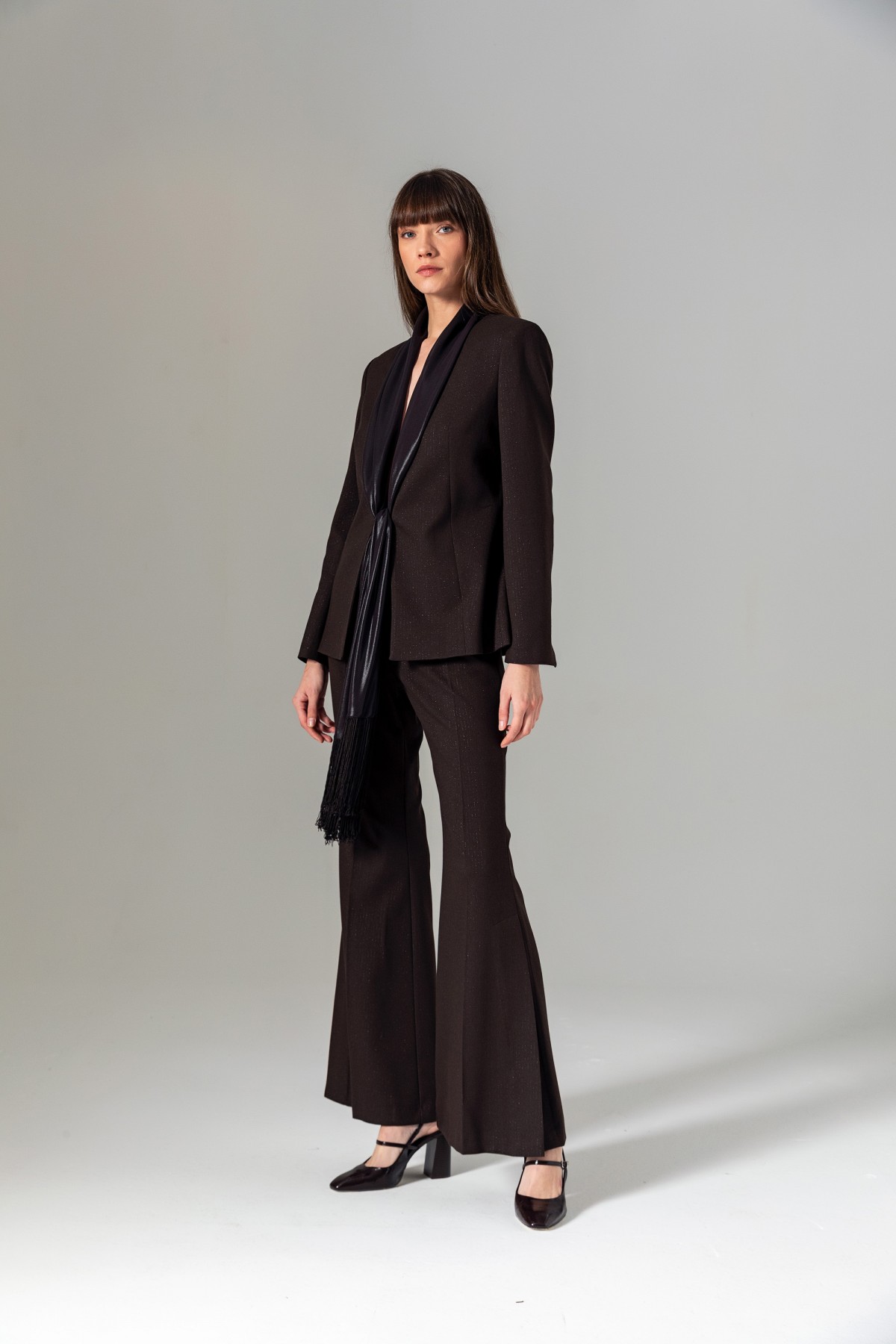 Şal Detaylı Püsküllü Ceket Kahve