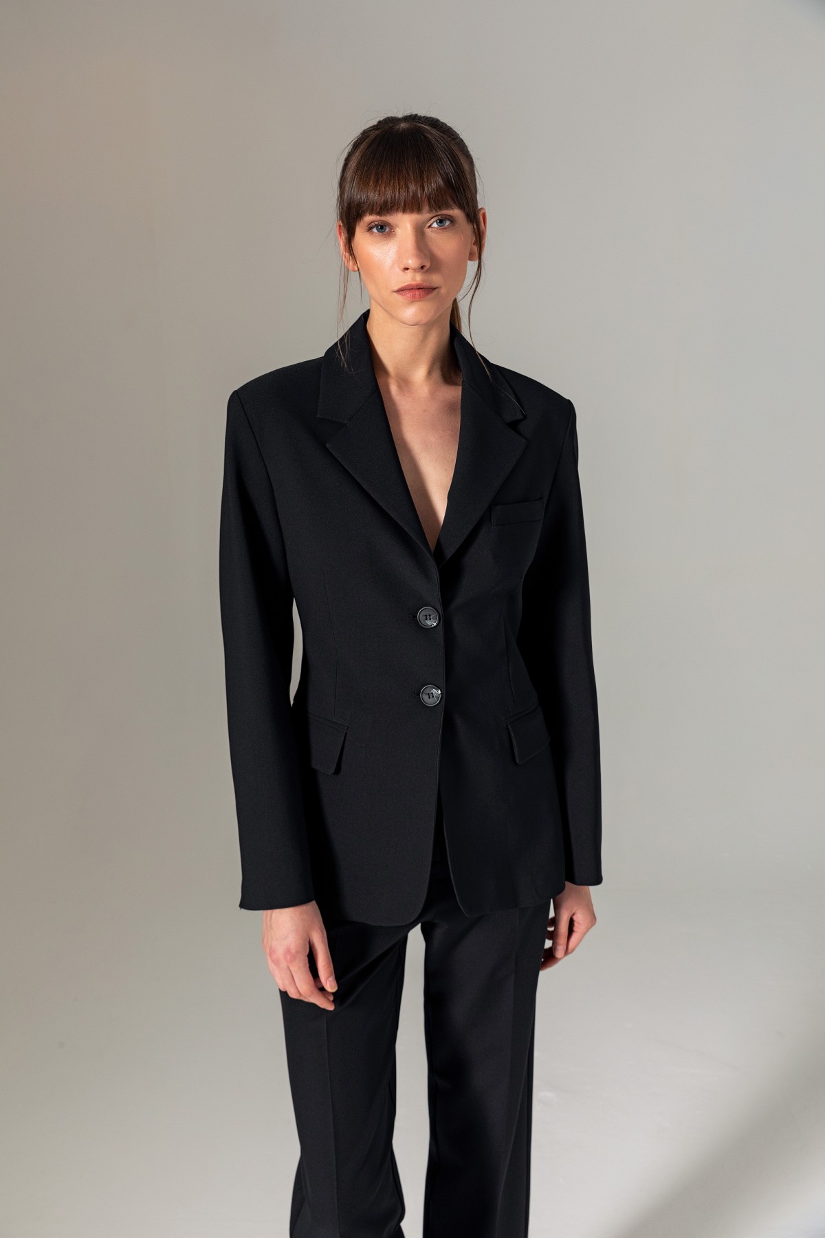 Bele Oturan Mono Blazer Ceket Siyah