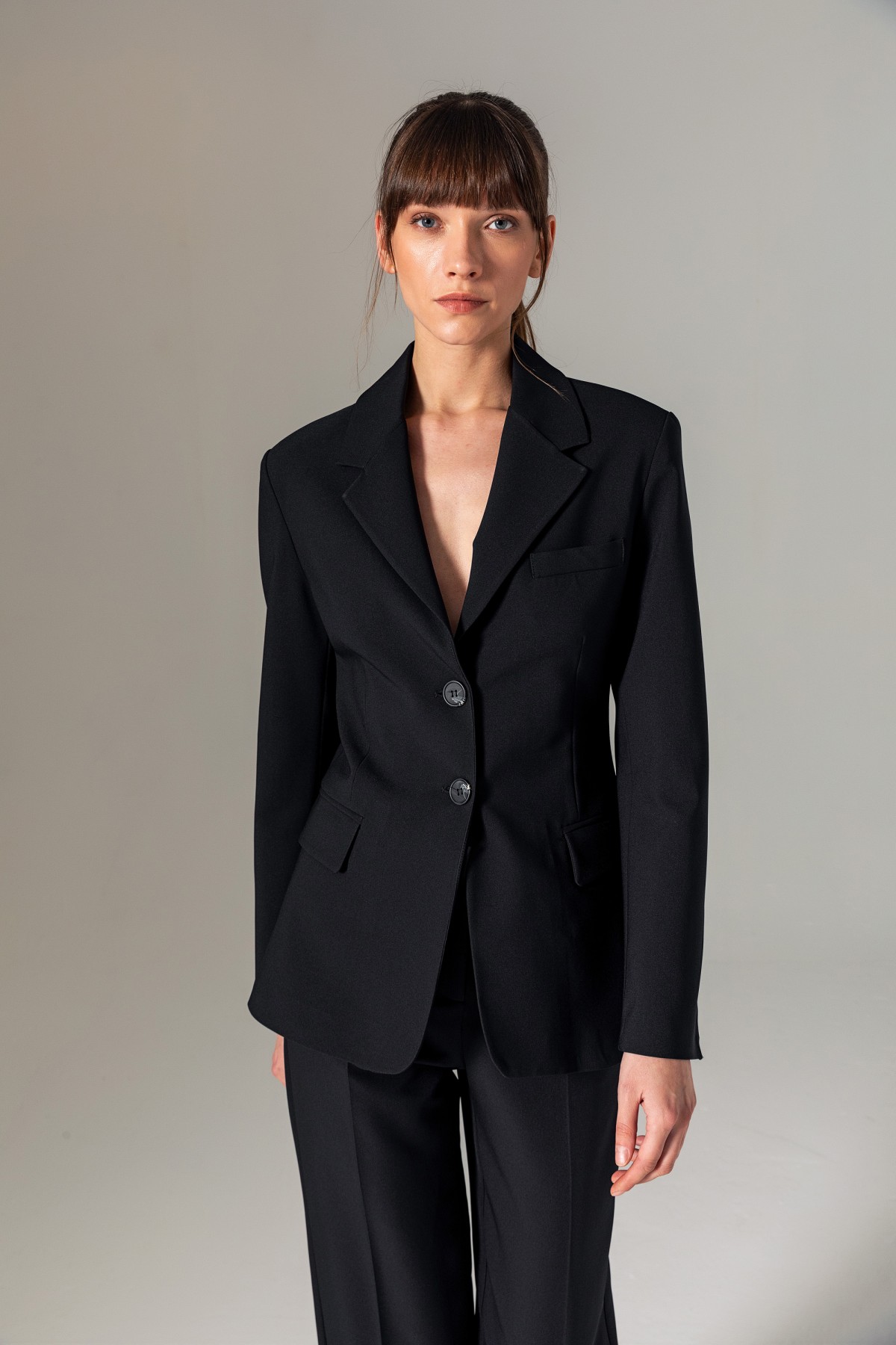 Bele Oturan Mono Blazer Ceket Siyah