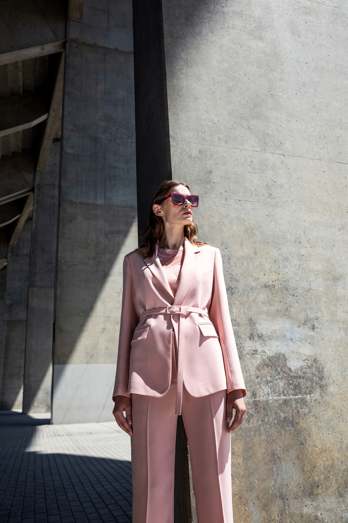 Kemerli Blazer Ceket Pudra