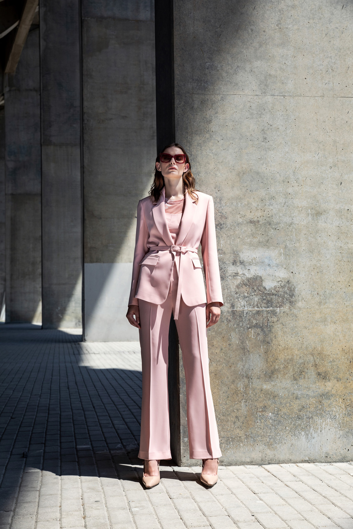 Kemerli Blazer Ceket Pudra