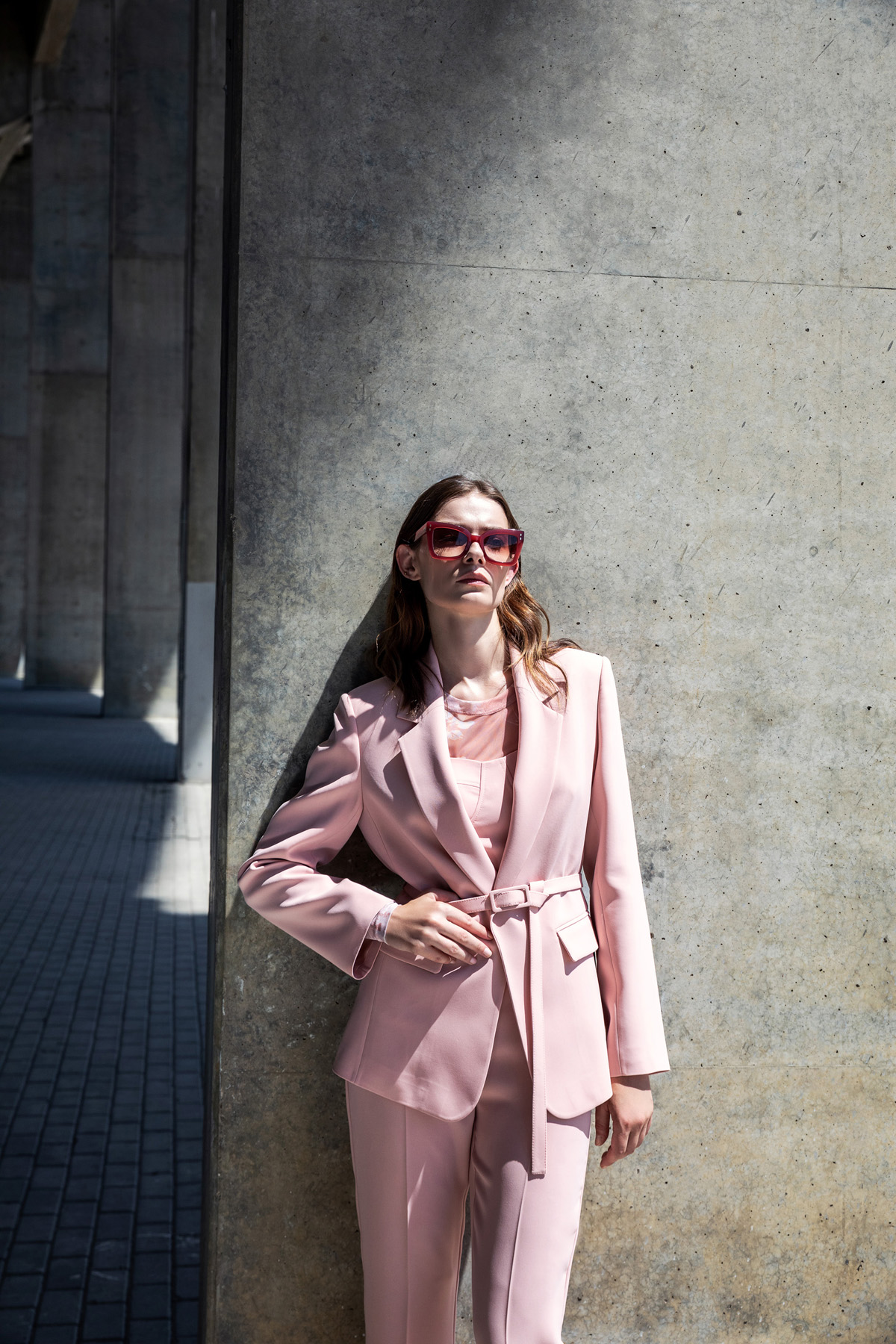 Kemerli Blazer Ceket Pudra