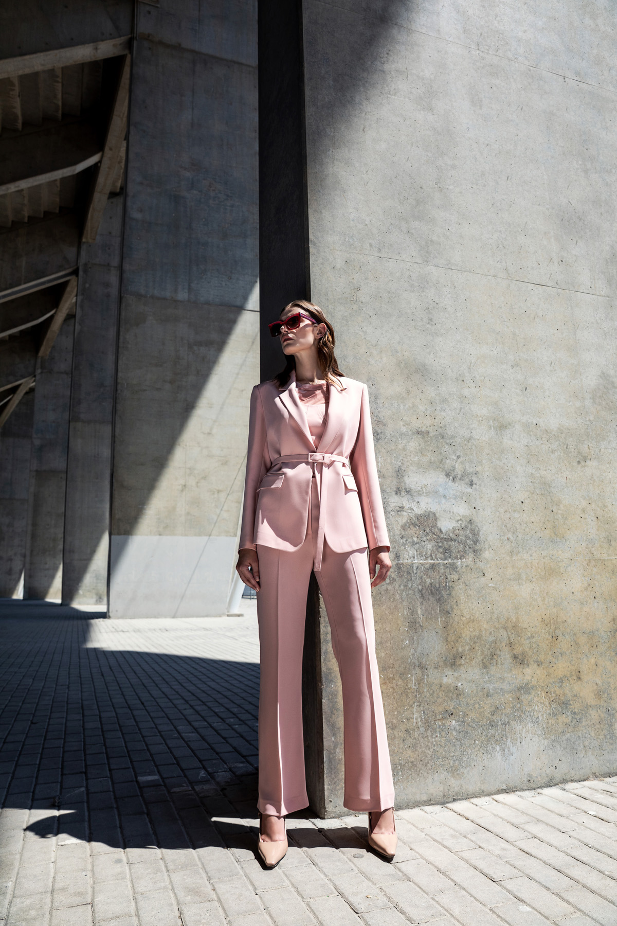 Kemerli Blazer Ceket Pudra