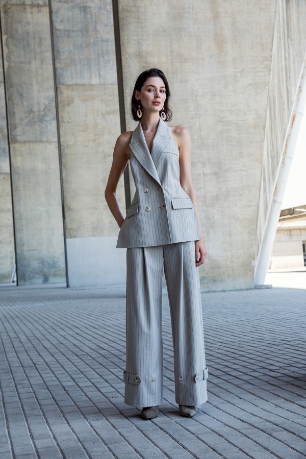 Arkası Açık Çizgili Yelek Vizon Arkası Açık Çizgili Yelek Vizon