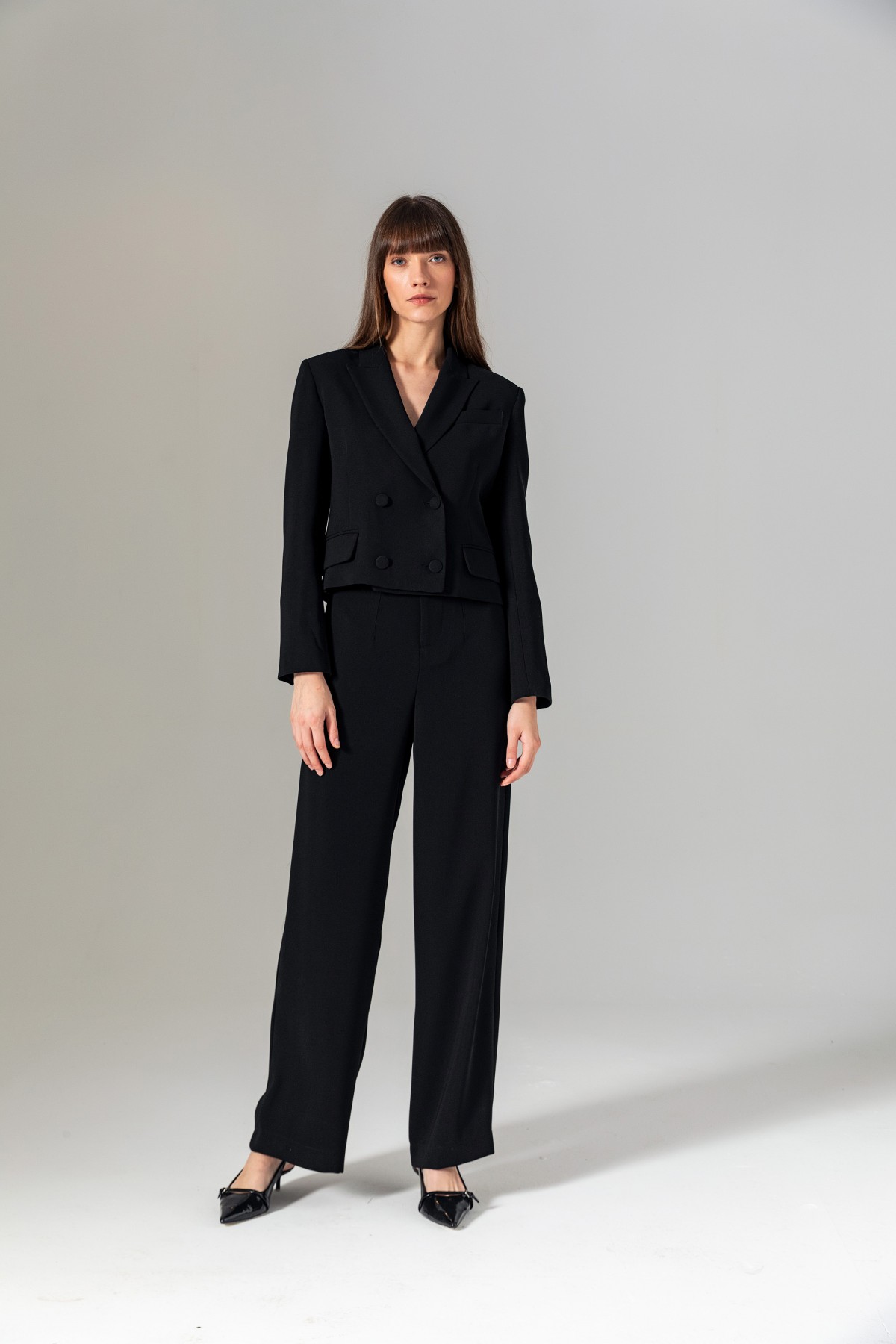 Kruvaze Crop Ceket Siyah