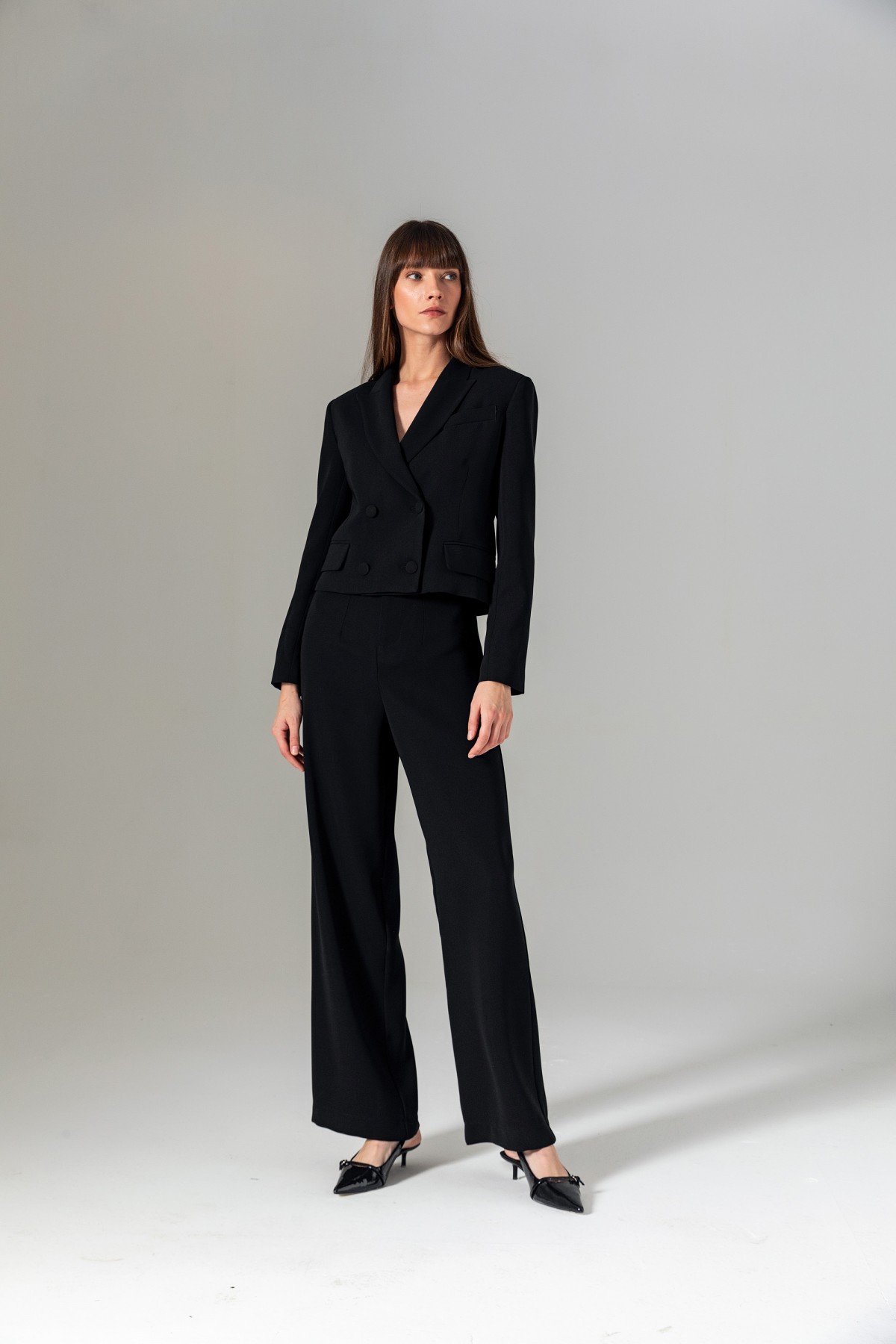 Kruvaze Crop Ceket Siyah