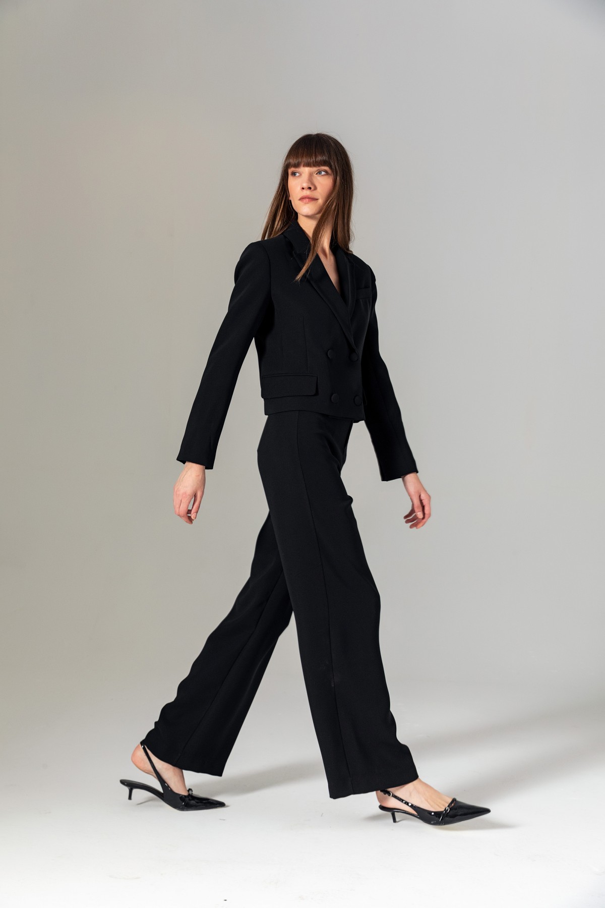 Kruvaze Crop Ceket Siyah