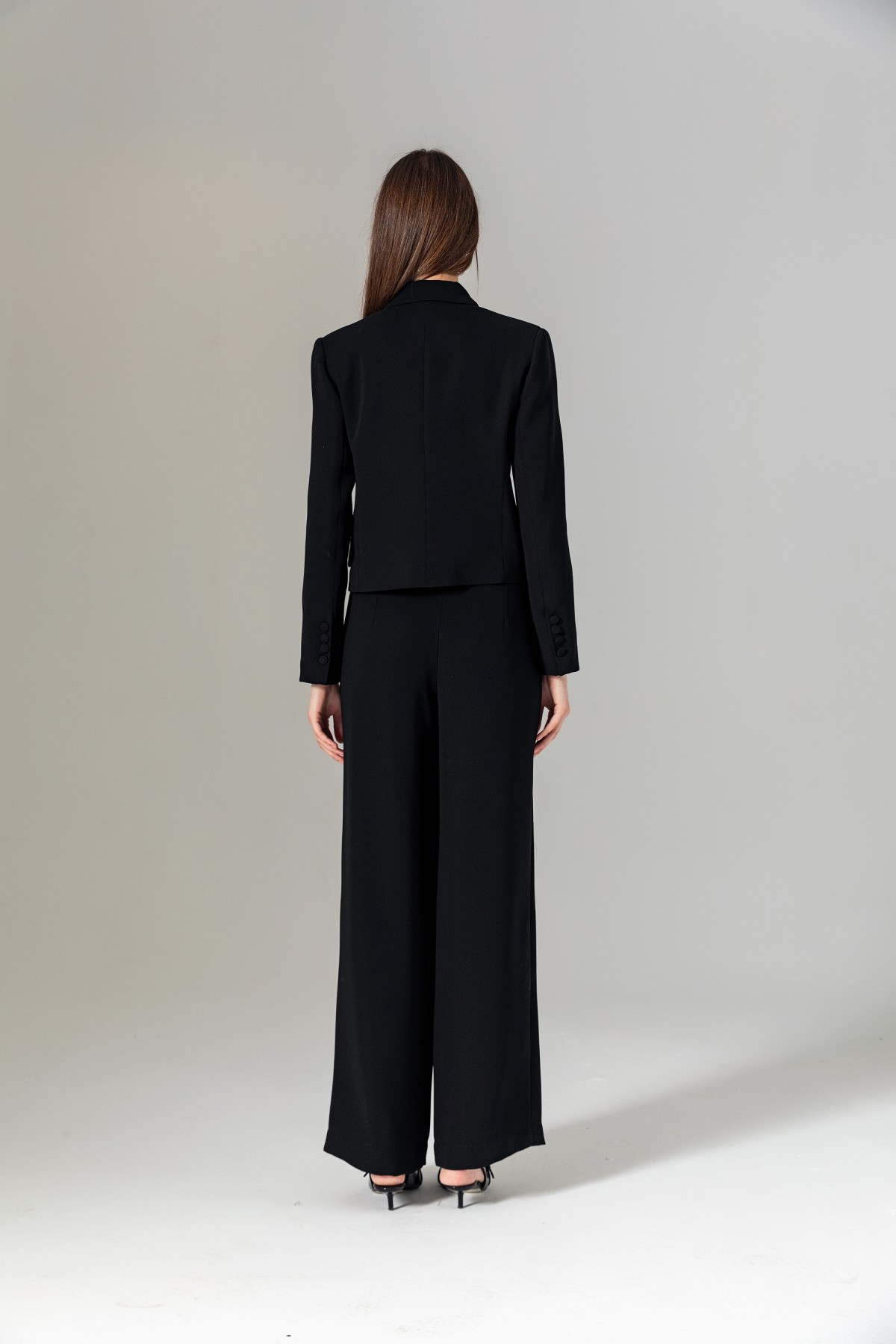 Kruvaze Crop Ceket Siyah