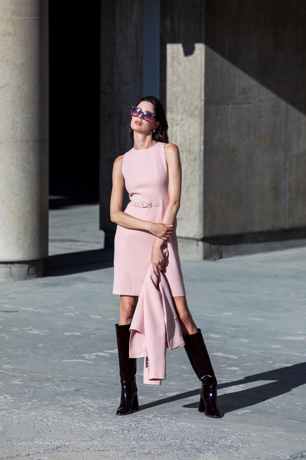 Kruvaze Crop Ceket Pudra