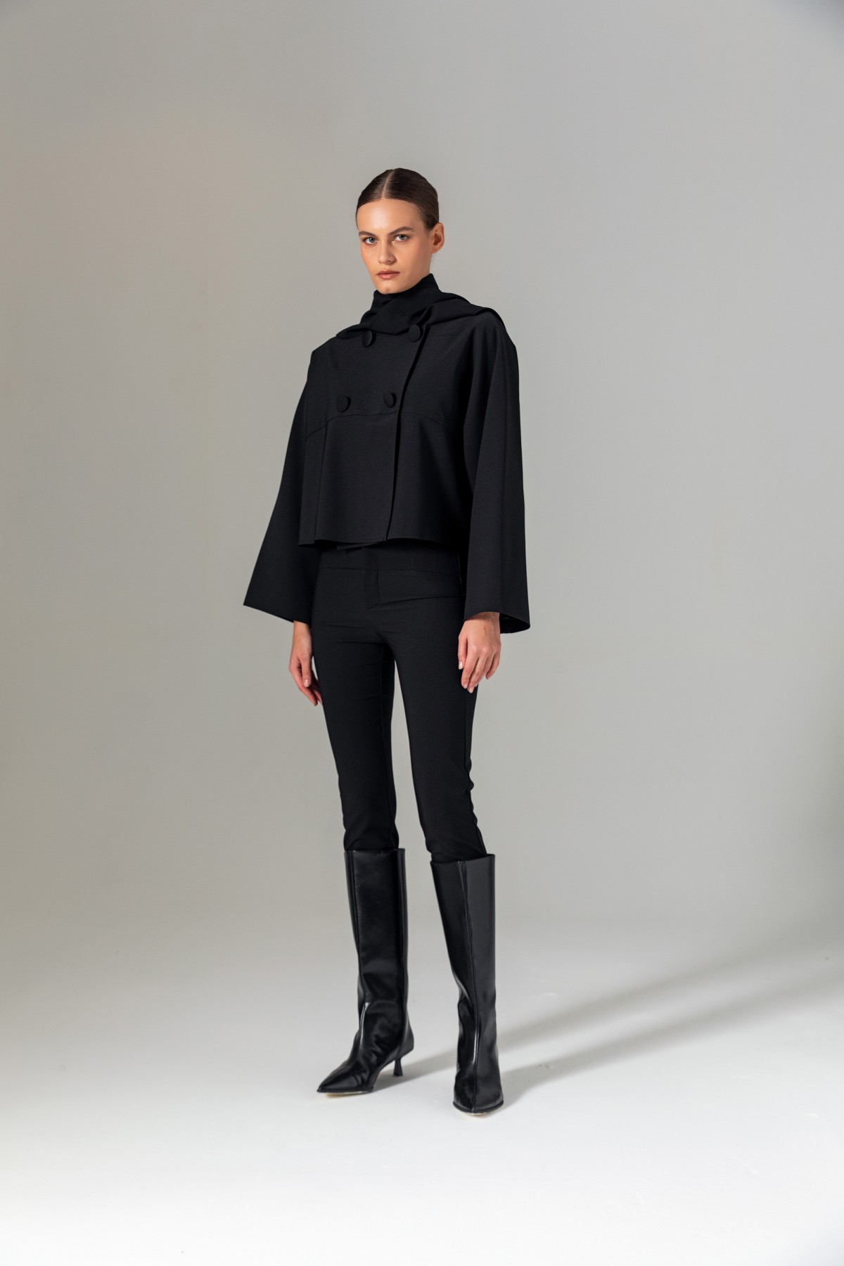 Şal Detaylı Ceket Siyah