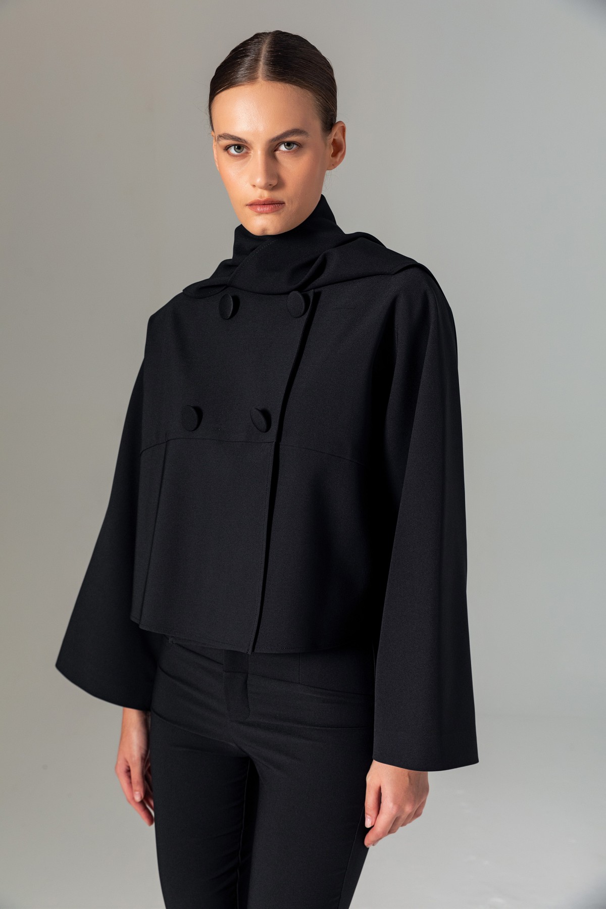 Şal Detaylı Ceket Siyah