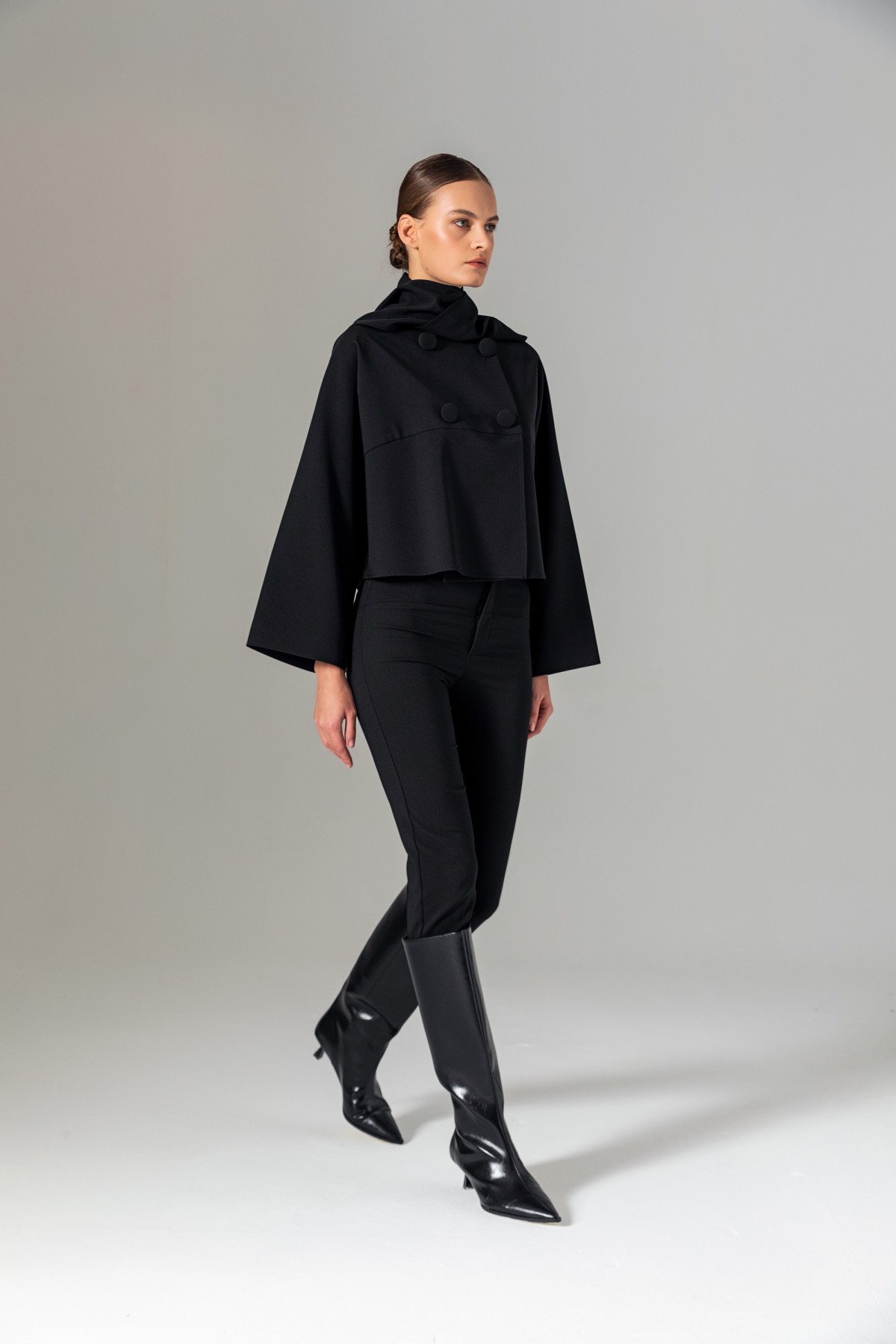 Şal Detaylı Ceket Siyah