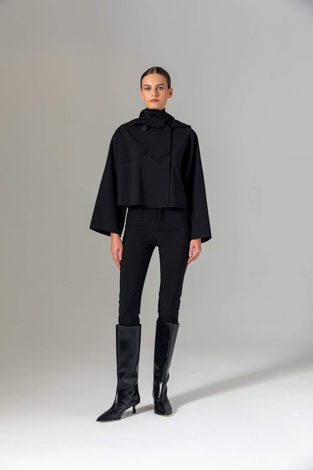 Şal Detaylı Ceket Siyah