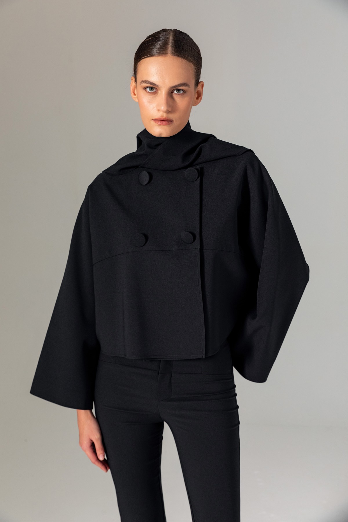 Şal Detaylı Ceket Siyah