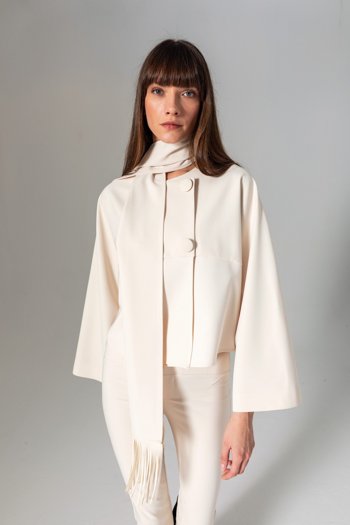 Şal Detaylı Ceket Ekru